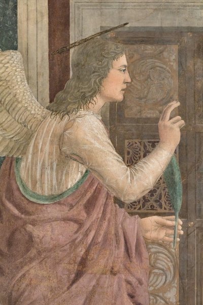Bebådelsen, detalj av Berättelserna om det sanna korset (fresco) av Piero della Francesca