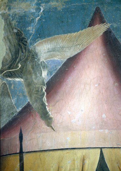 Konstantins dröm, detalj av ängeln, från True Cross Cycle, färdig fresk från 1464 av Piero della Francesca