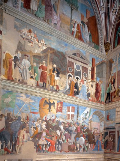 Verifieringen av det sanna korset, Herakles seger och Chosroes avrättning år 628 e.Kr., från Legenden om det sanna korset-cykeln, färdigställd 1464 (efter restaureringen) av Piero della Francesca