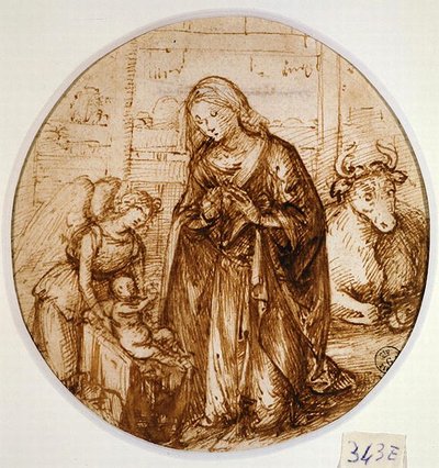 The Adoration of the Child (penna och bläck på papper) av Piero di Cosimo
