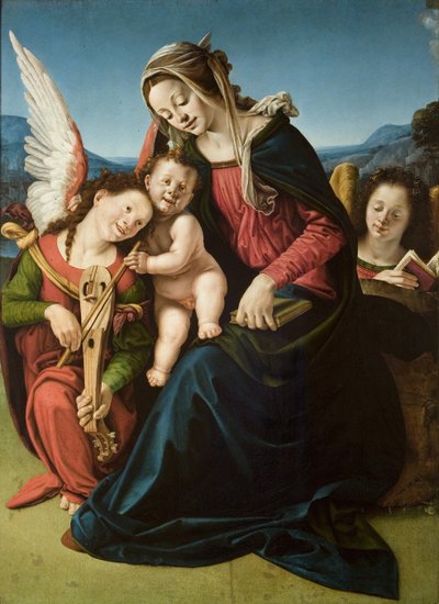 Jungfrun och barnet med två änglar, ca 1507 (olja på trä) av Piero di Cosimo