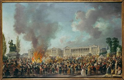 Monarkins emblem bränns på Place de la Concorde ... av Pierre Antoine (attr. to) Demachy