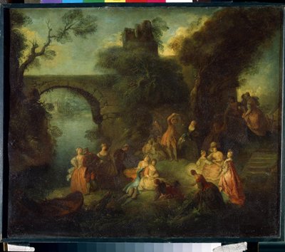 Dansa nära floden (Dance at the river). Målning av Pierre-Antoine Quillard (Pierre Antoine Quillard av Pierre Antoine Quillard