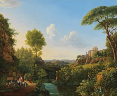 Italienskt landskap med resenärer vid en brunn av Pierre Athanase Chauvin