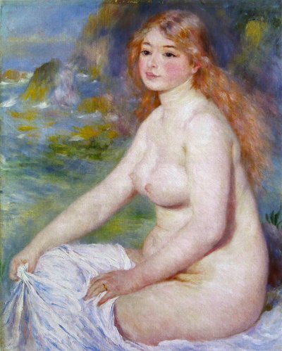 Blond badande kvinna av Pierre-Auguste Renoir