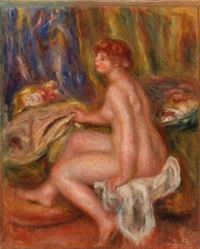 Sittande kvinna naken, profilvy av Pierre-Auguste Renoir