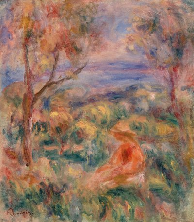 Sittande kvinna med havet i fjärran (Femme assise au bord de la mer) av Pierre-Auguste Renoir