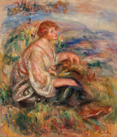Kvinna i tyllblus och svart kjol av Pierre-Auguste Renoir