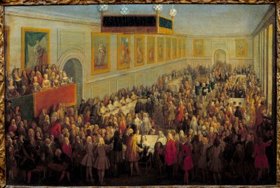Högtid för Ludvig XV:s heliga helgedag på arkebiskoppalatset i Reims 25 oktober av Pierre Denis Martin