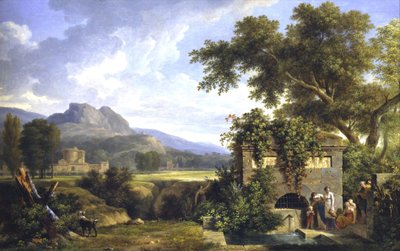 Classical Landscape with Figures Drinking by a Fountain av Pierre-Henri de Valenciennes