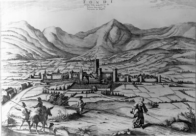 Staden Fondi, gravyr av Pieter Mortier (1661-1711) från New Theatre of Italy av Pierre (1661 1711) Mortier