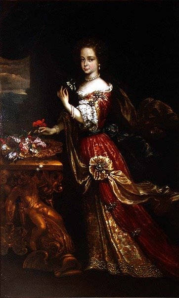 Porträtt av en dam, möjligen Henrietta Anne, hertiginna av Orleans (1644-70), dotter till Charles I av Pierre (circle of) Mignard