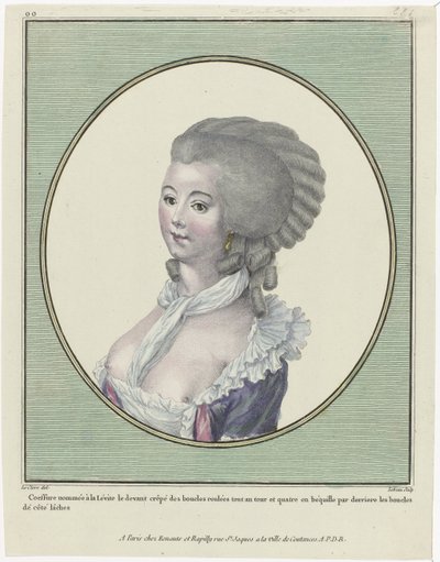 Gallerie des Modes et Costumes Français, 1781, oo 221: Coeffure uppkallad efter leviten (...) av Pierre Adrien Le Beau