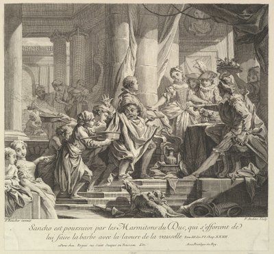 Sancho förföljd av hertigens kökspojkar, 1700-talet. av Pierre Alexandre Aveline