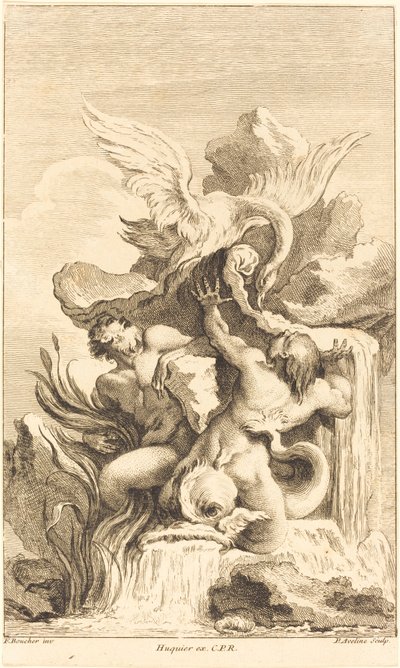 Två Tritons och en svan av Pierre Alexandre Aveline after François Boucher