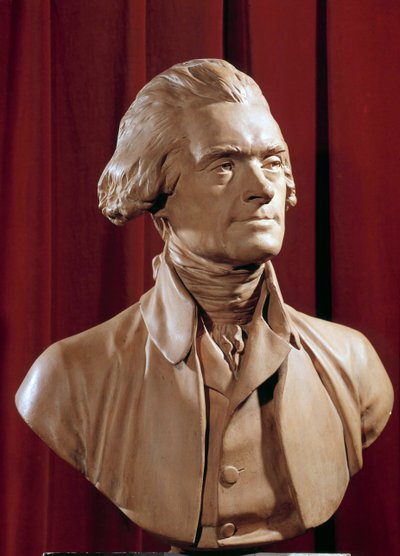 Byst av Thomas Jefferson (1742-1826) USA:s president Skulptur av Pierre Alexandre Wille (1748-1821) Blerancourt från 1700-talet. Musée Franco American av Pierre Alexandre Wille