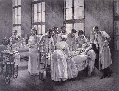 Kroppen botad av doktor Roux, graverad av E. Buval av Pierre Andre Brouillet