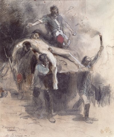 Män som bär bort ett lik, 23 februari 1848 (gouache) av Pierre Andrieu