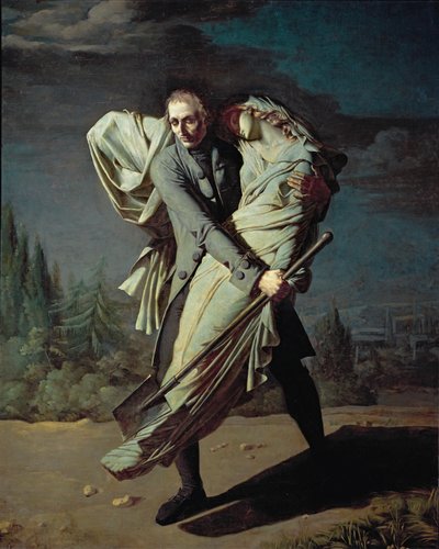 Young och hans dotter ... (olja på duk) av Pierre Antoine Augustin Vafflard