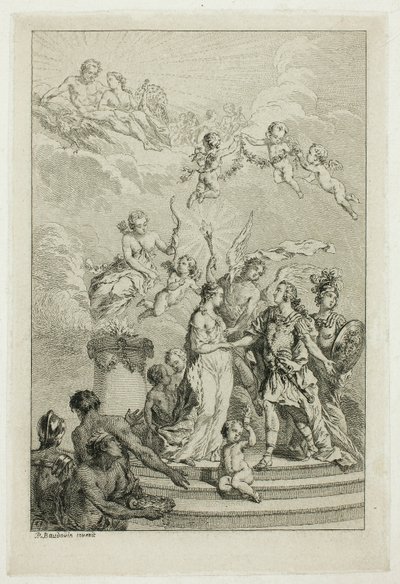 Allegori om dauphinen Ludvigs äktenskap med Infanta Maria Theresia av Spanien av Pierre Antoine Baudouin