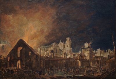 Die Foire Saint-Germain nach dem Brand in der Nacht vom 16. auf den 17. März 1762, 1762 von Pierre Antoine Demachy
