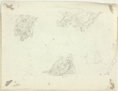 Blad med skisser: Grupper av figurer av Pierre Antoine Mongin