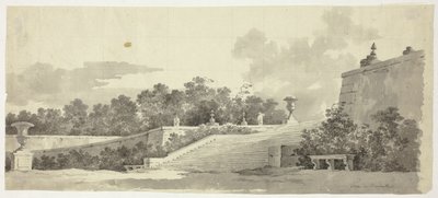 Vy över parken vid Versailles: Trappa, urnor och topiarier av Pierre Antoine Mongin