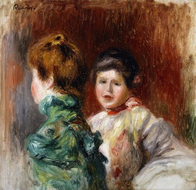 En skiss av två kvinnors huvuden; Esquisse, Deux Tetes de Femmes, 1895 av Pierre-Auguste Renoir