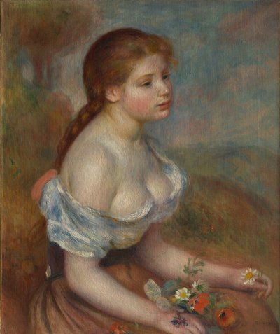 En ung flicka med tusenskönor, 1889. av Pierre Auguste Renoir