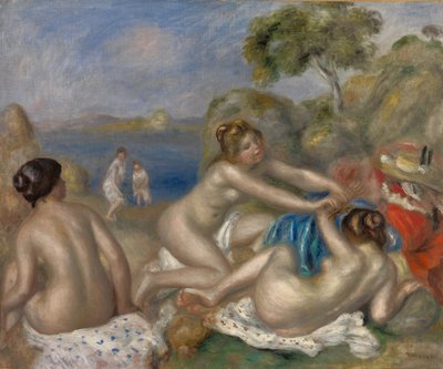 Badande som leker med en krabba, ca 1897 (olja på tyg) av Pierre Auguste Renoir
