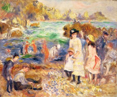 Beach Scene, Guernsey (Barn vid havet på Guernsey) 1883 (olja på duk) av Pierre Auguste Renoir