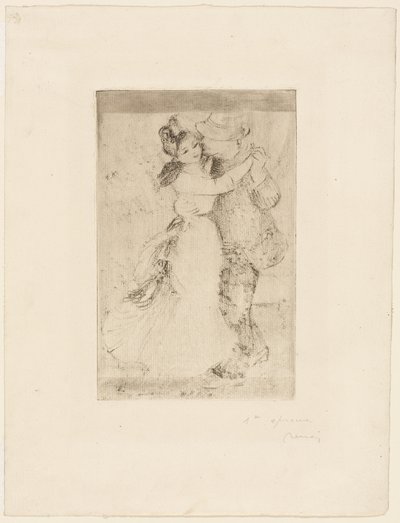 Dance in the Country, ca 1890 (etsning i brungrått på elfenbensfärgat papper) av Pierre-Auguste Renoir