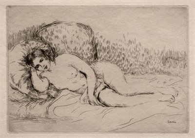 Liggande naken kvinna. av Pierre Auguste Renoir