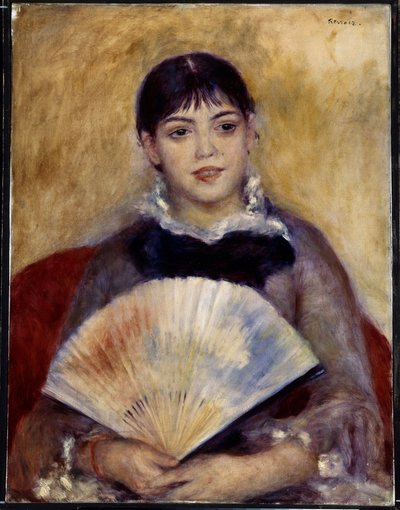 Tjej med en fläkt (Alphonsine Fournaise). Målning av Pierre Auguste Renoir (1841-1919) av Pierre Auguste Renoir