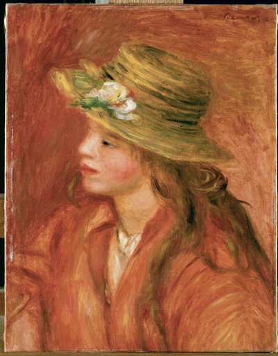 Fillette au chapeau de paille (olja på duk) av Pierre Auguste Renoir
