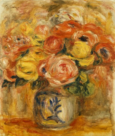 Blommor i en blå och vit vas; Blommor i en blå och vit vas, 1915 av Pierre Auguste Renoir