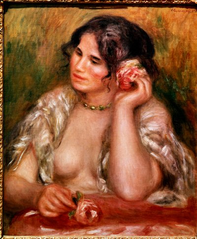 Gabrielle har rosen (olja på duk av Pierre Auguste Renoir