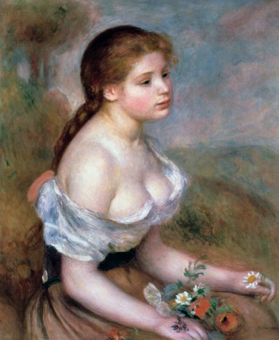Flicka med blommor, c1900 av Pierre Auguste Renoir