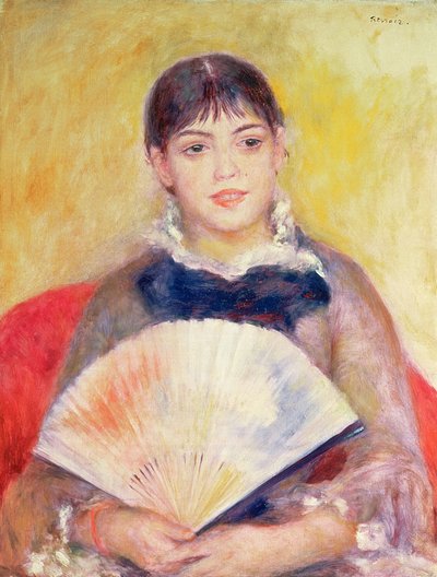 Tjej med ett fan av Pierre Auguste Renoir