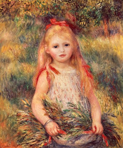 Flicka med majskärve av Pierre-Auguste Renoir (1841-1919), olja på duk, 65x54 cm av Pierre Auguste Renoir