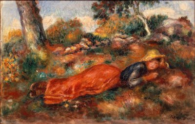 Flicka som ligger på gräset av Pierre Auguste Renoir