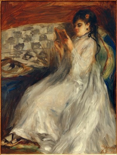Ung läsande kvinna i vitt av Pierre Auguste Renoir