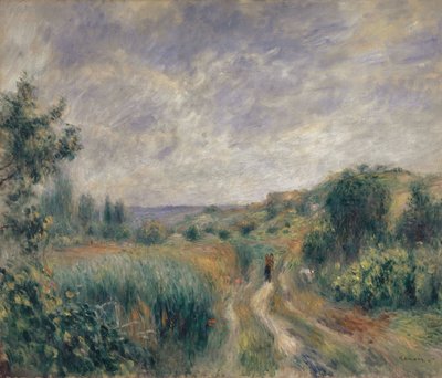 Landskap nära Essoyes Landskap med två figurer på gräset, 1892. av Pierre Auguste Renoir