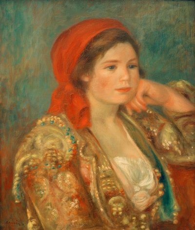 Flicka med spansk jacka av Pierre Auguste Renoir