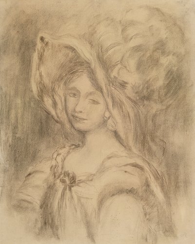 Mme Dieterle in a Hat, ca 1896 (kol på papper) av Pierre Auguste Renoir