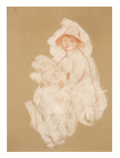 Mor och barn (Maternity) (sanguine och vit krita på papper som lagts på duk) av Pierre Auguste Renoir