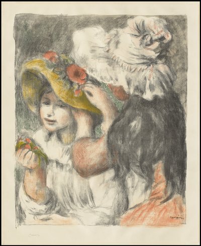 Pinning the Hat: Second Plate, ca 1898 av Pierre Auguste Renoir