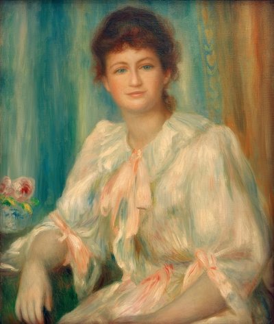 Porträtt av en ung kvinna i vitt av Pierre Auguste Renoir