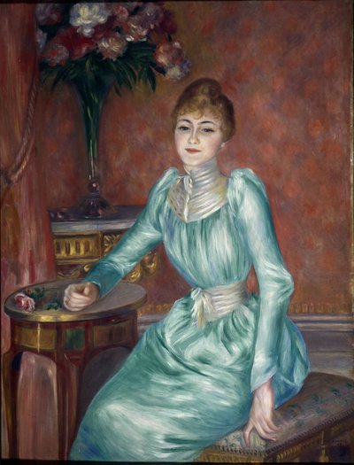 Porträtt av Madame de Bonnieres (olja på duk av Pierre Auguste Renoir