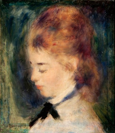 Porträtt av en flicka (olja på duk) av Pierre Auguste Renoir